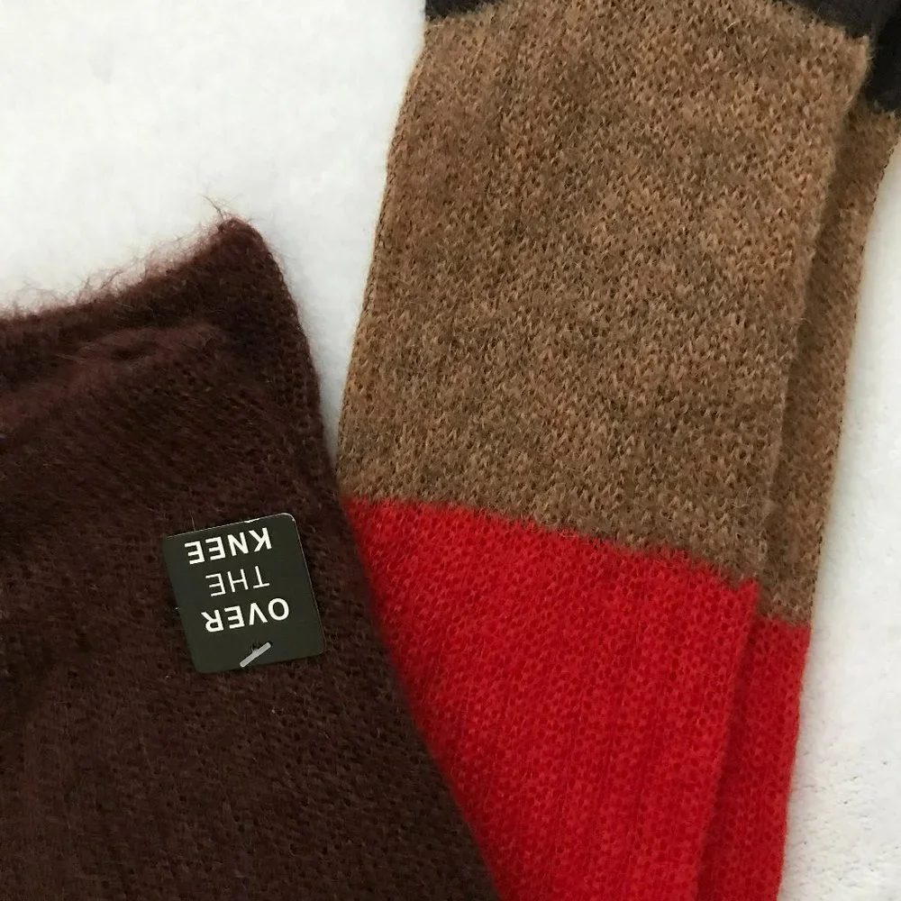 Mohair Over the Knee Colorblock Socks, Women Size O